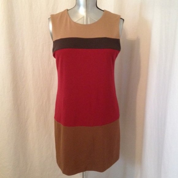 Mango Red and Tan Colorblock Midi Dress - Picture 1 of 5